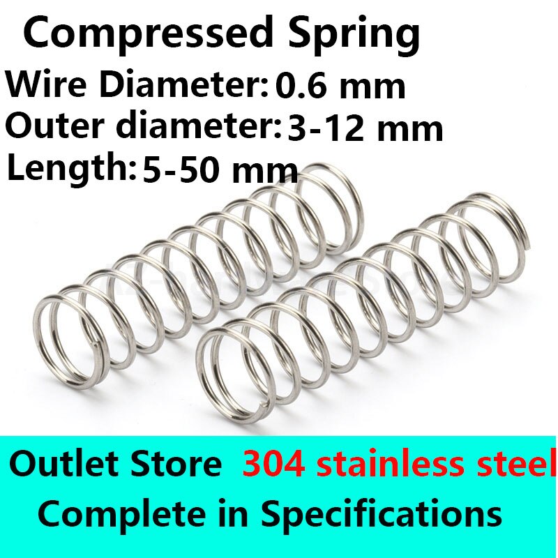 10PCS 5-50MM 304 Stainless Steel Compression Spring Pressure Small Spring 