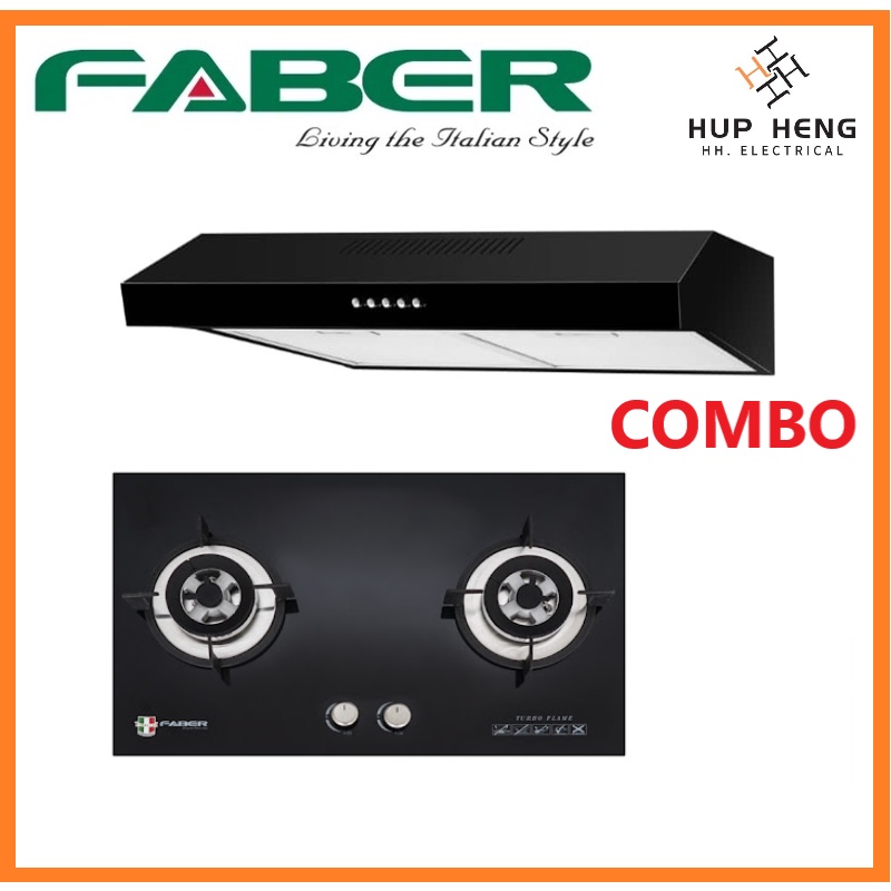 Faber FABERJET Slim Cooker Hood CLASSO 7633BK + Glass Hob  PRESTO 2B/76BK