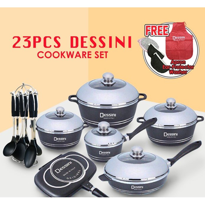 Ready Stock 23 Pcs Dessini Italy Non Stick Granite Cooking Pot Frying Pan Set Kitchen Cookware Periuk Rendang Dapur Shopee Malaysia