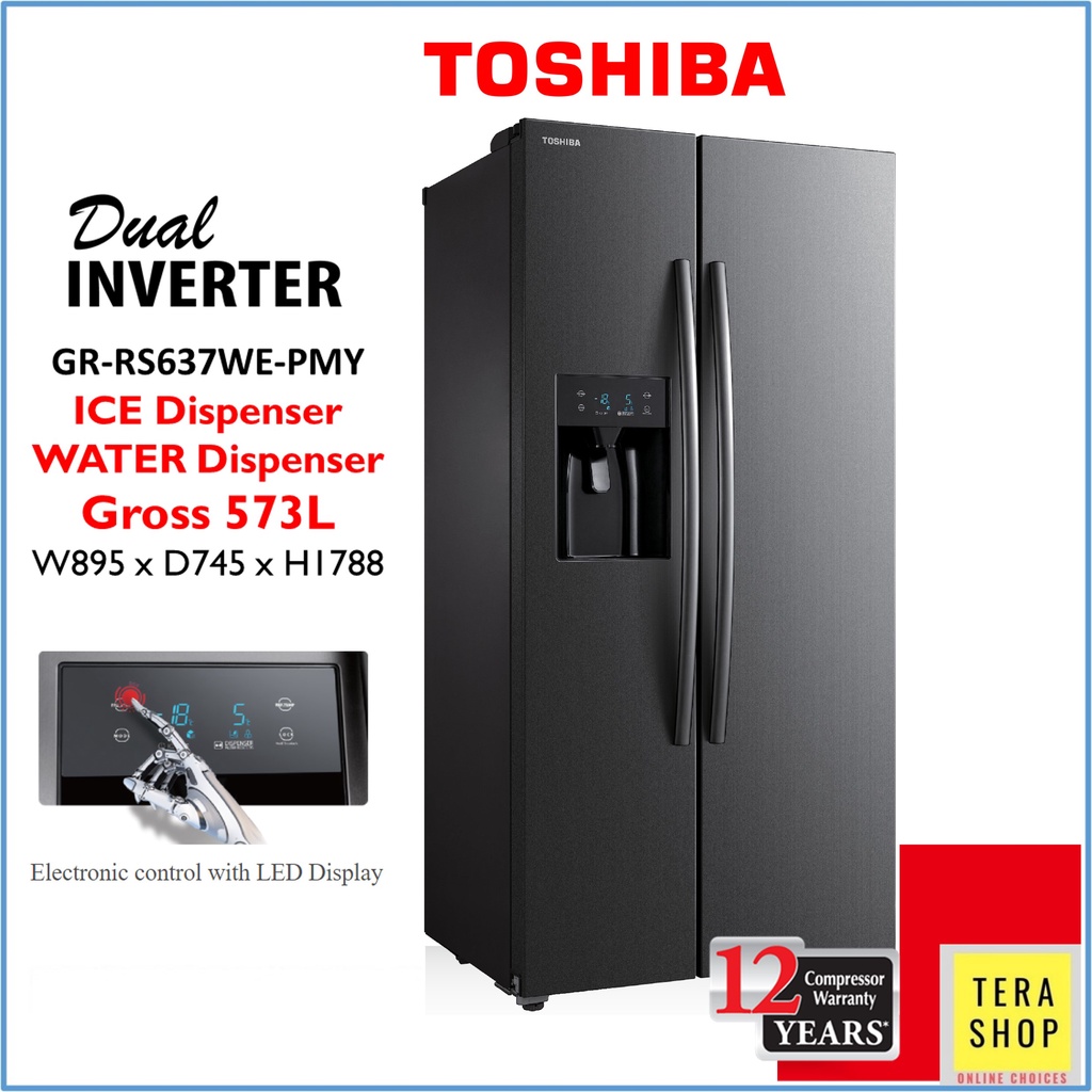 Toshiba GRRS637WEPMY Sidebyside Inverter Refrigerator 573L SBS Fridge With Water/Ice
