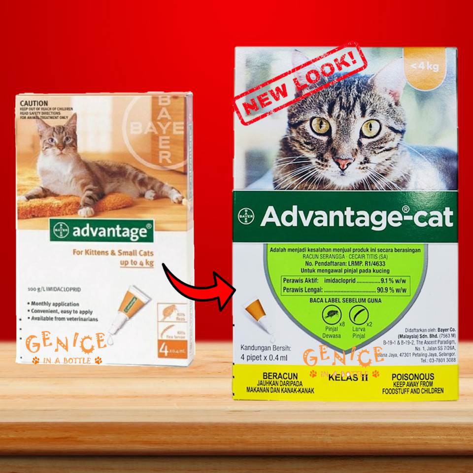 Advantage Cat 0.4ml X 4 pipettes - Cat Flea, Lice u0026 Tick Control 