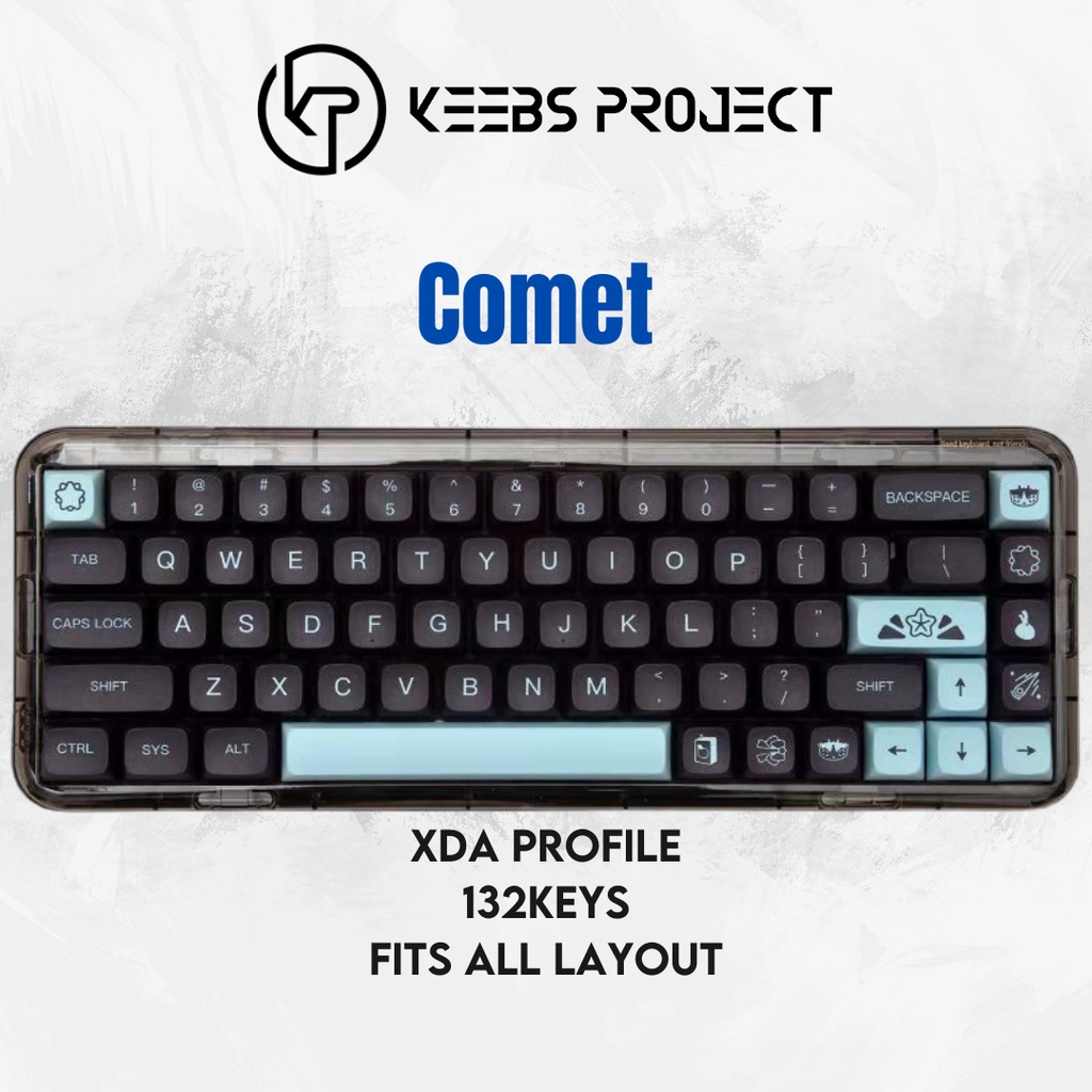 Comet Keycaps XDA profile 132 keys Blue Keycaps Black Blue keycaps