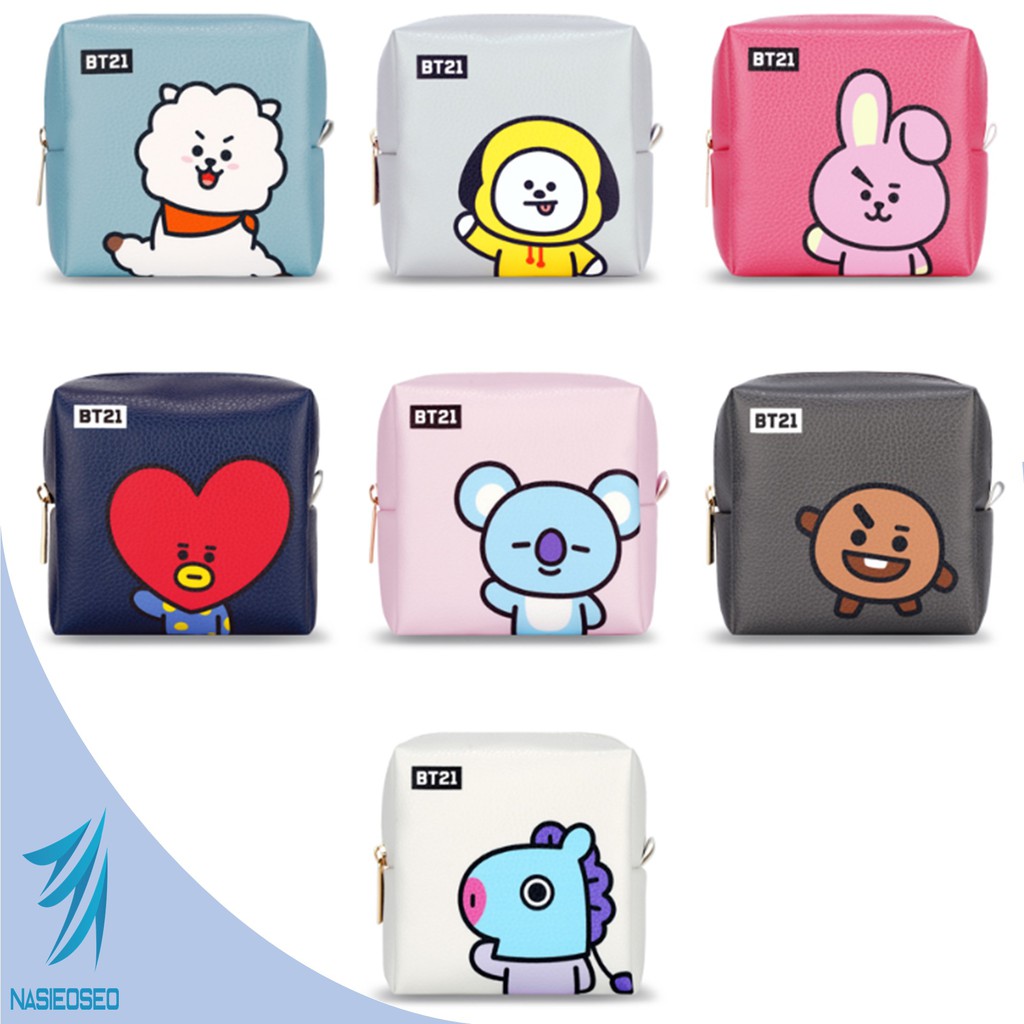 BTS BT21 Official Authentic Product Pu Square Pouch Medium | Shopee ...