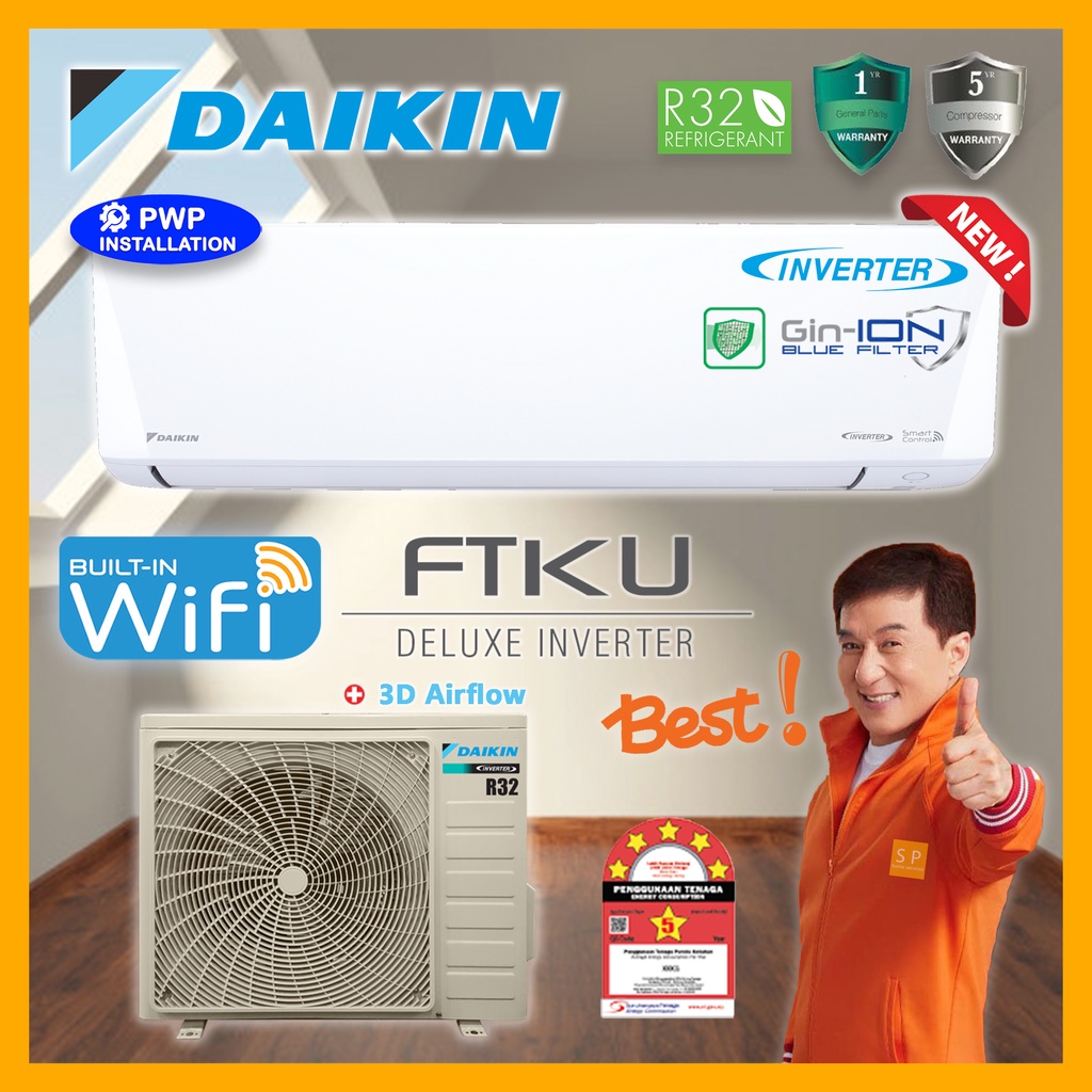 Daikin 1HP/1.5HP/2HP/2.5HP/3HP R32 Deluxe Inverter Air Conditioner FTKU ...