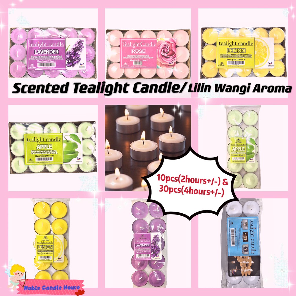 Scented Tealight Candle/Lilin wangi aroma-Lavender, Rose, Lemon, Apple or White unscented(10pcs)(30pcs)