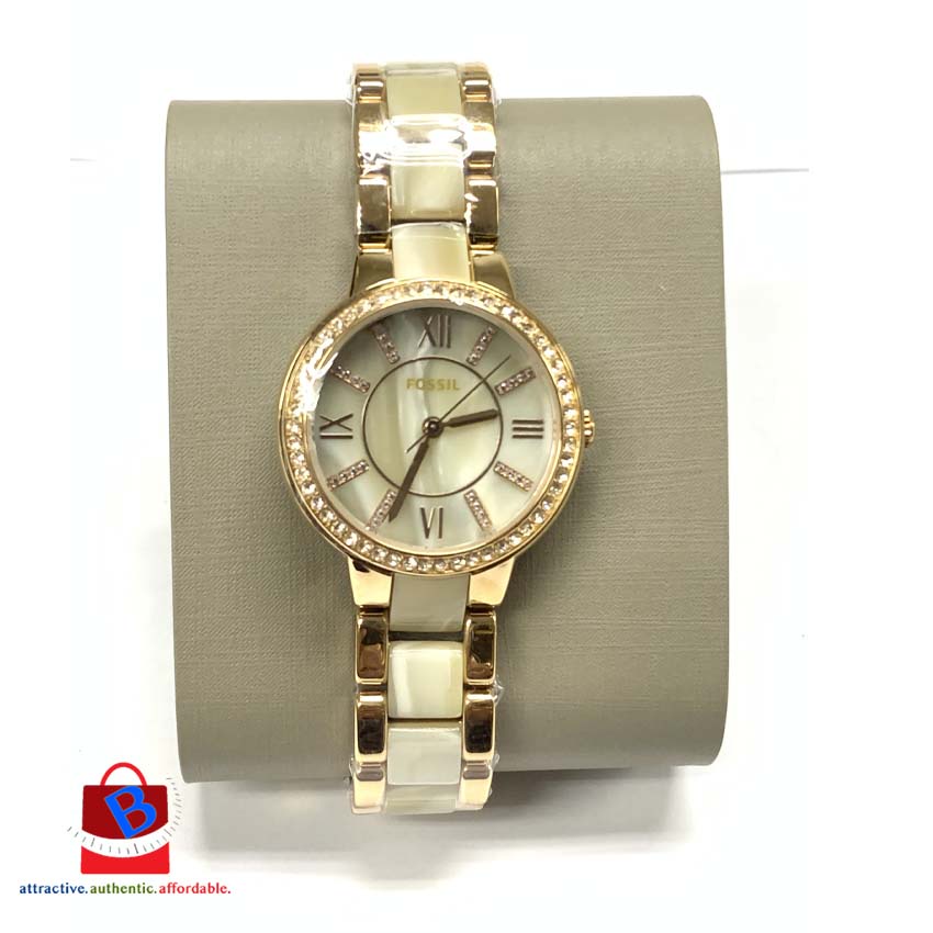 FOSSIL ES3716 Virginia RoseTone and Horn Acetate Stainless Steel Watch