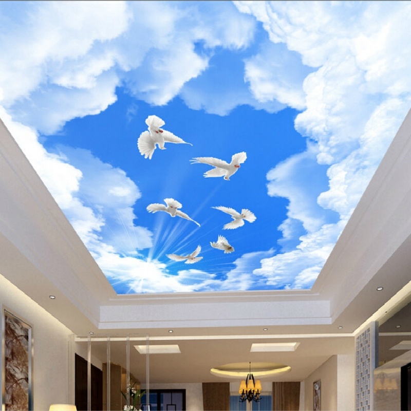 Custom Ceiling Wallpaper Blue Sky And White Clouds Murals Ceiling Background