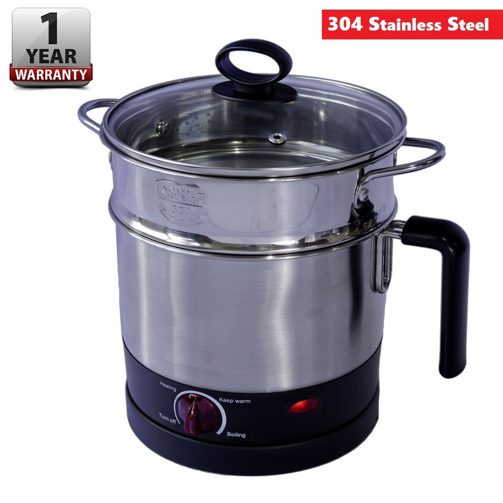 1.5L Stainless Steel Multi purpose Cooker Pot Steamer Pot Electric