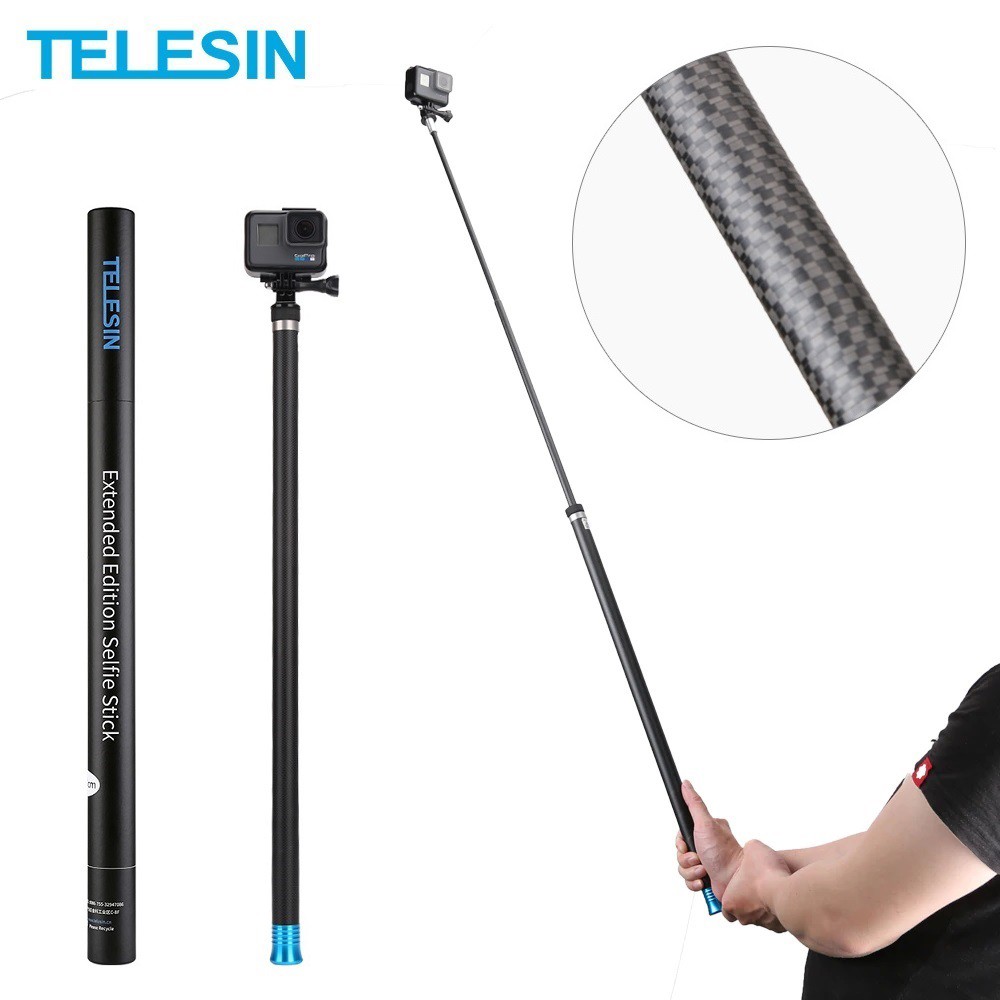 TELESIN 270cm Carbon Fiber Invisible Selfie Stick Extension Pole Rod