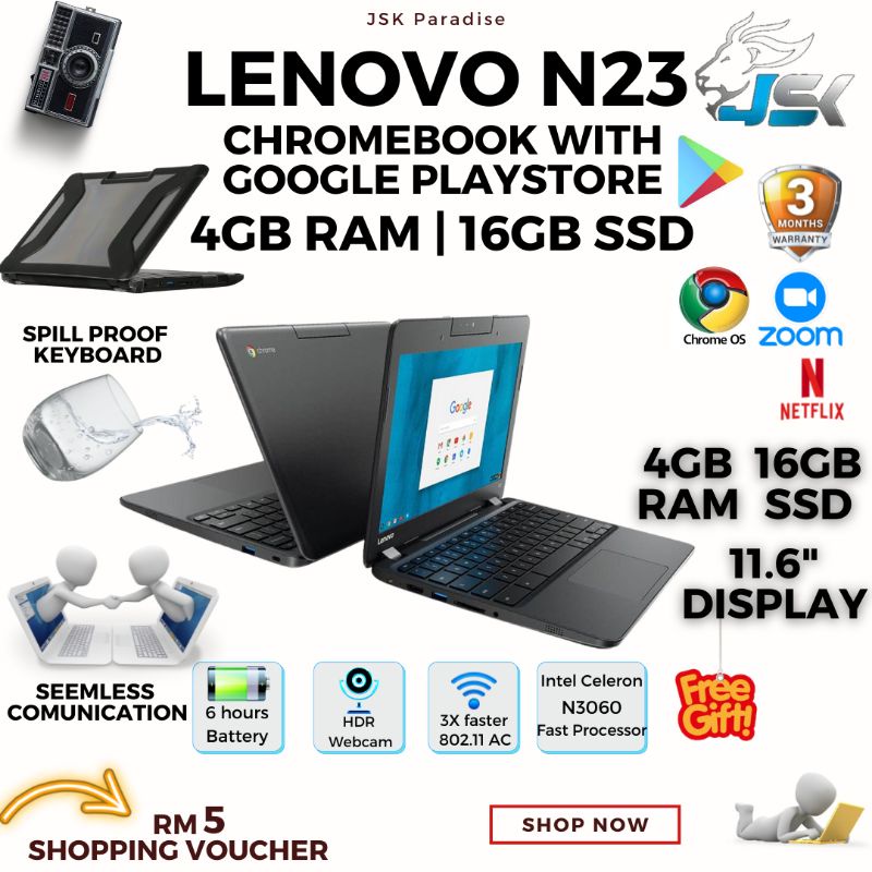 LAPTOP murah LENOVO N23 chromebook play store 4GB/16GB SSD GOOD FOR
