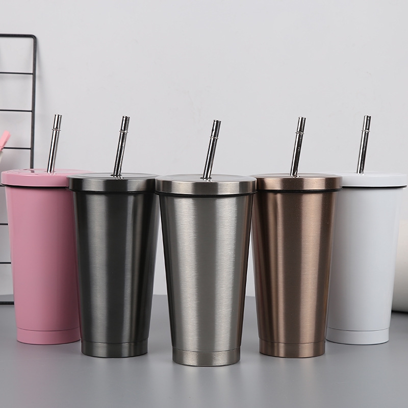 Stainless Steel Mug Travel Tumbler Coffee Cup With Drinking Straw Portable new 