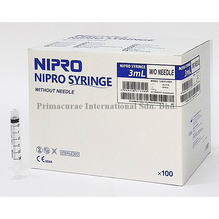 Nipro Syringe w/o needle 3ml Luer Lock ( 100pcs/box) Shopee Malaysia