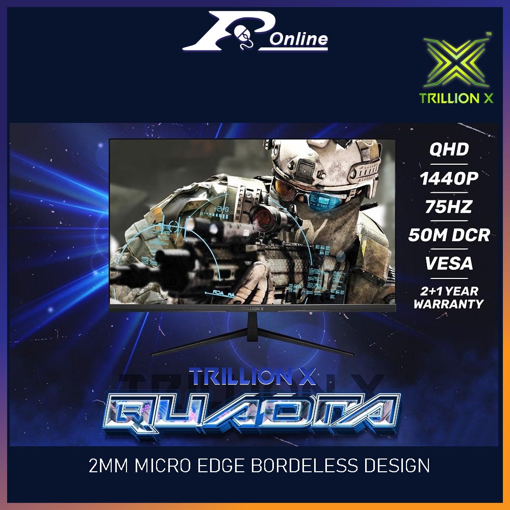 Trillion X 27" Inch IPS Panel 2K QHD 2560x1440 Frameless Screen Gaming