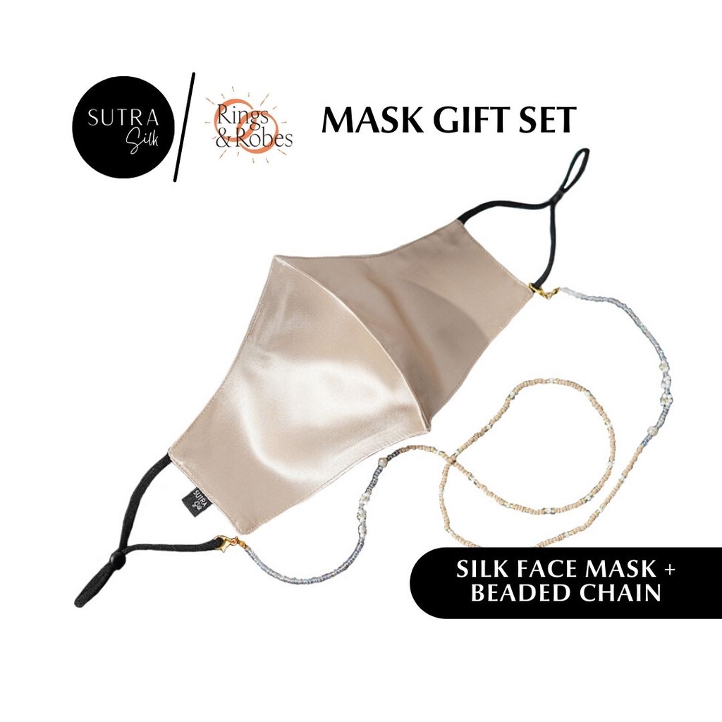 SUTRA SILK Face Mask x Rings & Robes Beaded Chain Gift Set / Pelitup Muka Sutera & Rantai Mask