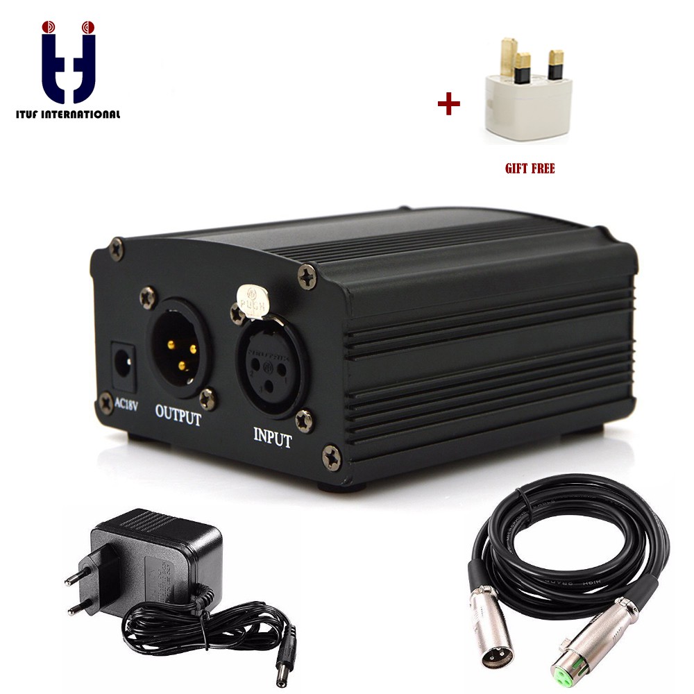48V phantom microphone power supply w/ professional microphone adapter