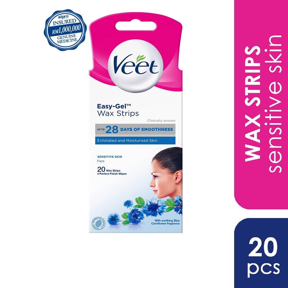 Veet Wax Strip Sensitive Skin Almond Oil & Vitamin (20 Pcs) Shopee
