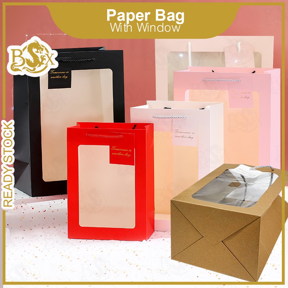 Window Paper Bag Black/White/Marble/Pink Gift Paper Bag with Window