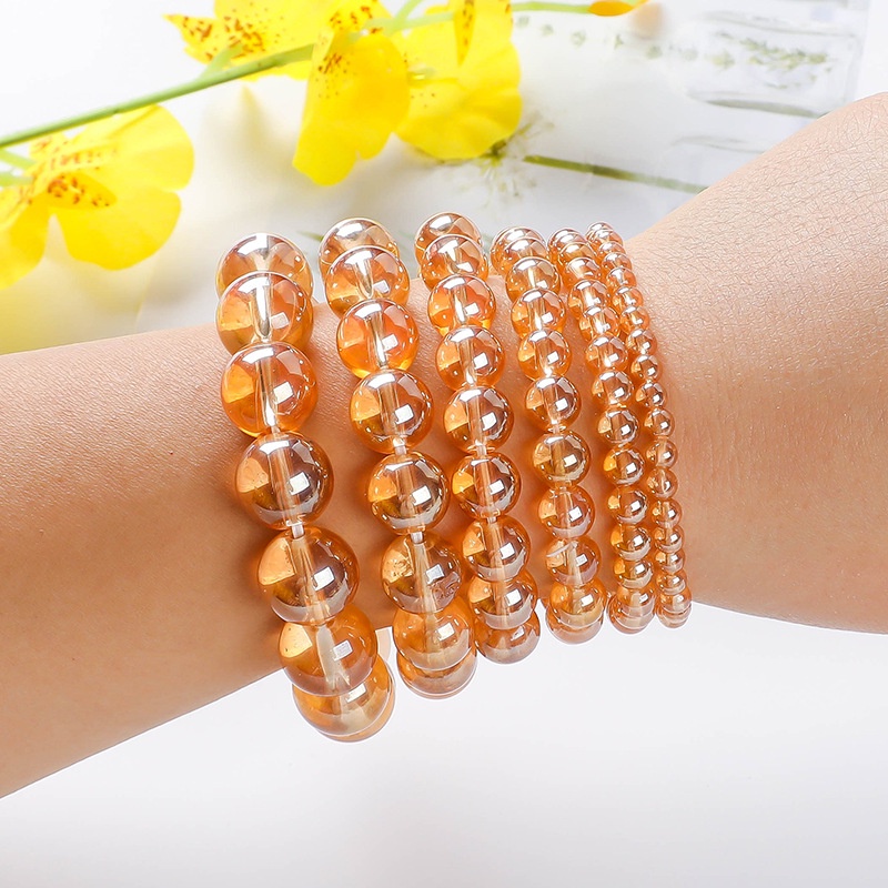 【Murah】Reiki Chakra Champagne Gold Crystal Agate Bead Bracelet Amber Handchain Jewelry