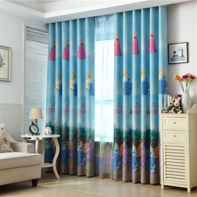 Cartoon Princess Curtains For Child Bedroom Blue Curtains For Baby Girls Room