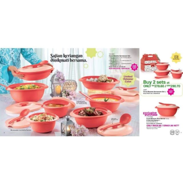 【READY STOCK】Full Set Tupperware Coral Blooms Serveware Serving Set