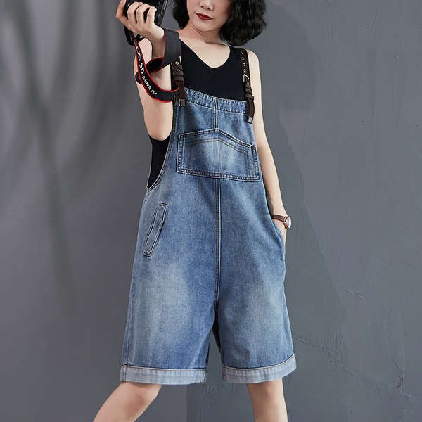 denim suspender jumpsuit