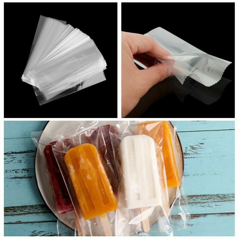 100Pcs Plastic Ice Pop Bag One-time Transparent  Fridge Frozen Opp Popsicle Bag 