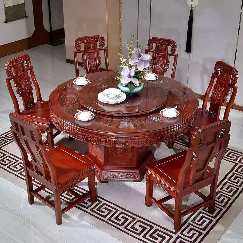 卍 All solid wood round dining table oak 10 people Chinese antique ...