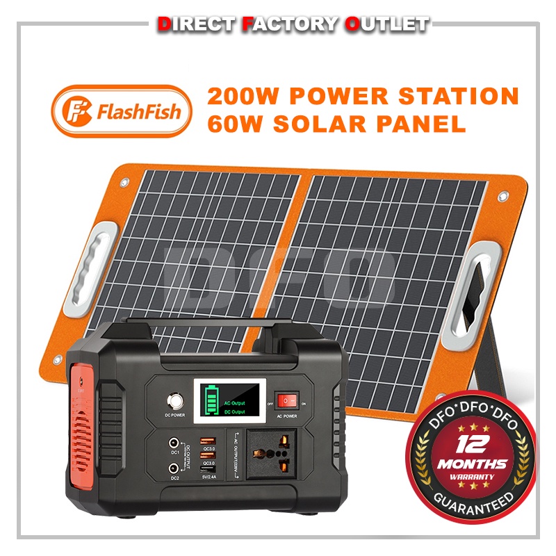DFO Flashfish 200W Portable Power Station with 60W Solar Panel Solar