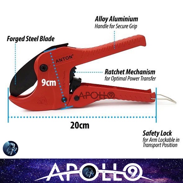 APOLLONINE Anton PVC Pipe Cutter 42mm Alloy Aluminium Body Steel Cutting Blade With