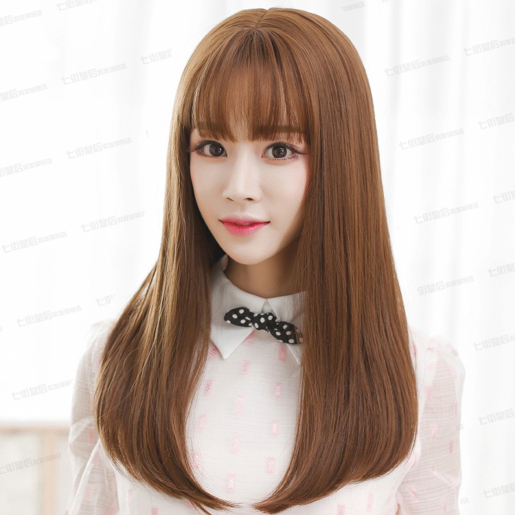 Medium Long Straight Hair Micro Volume Air Bangs Korean Student