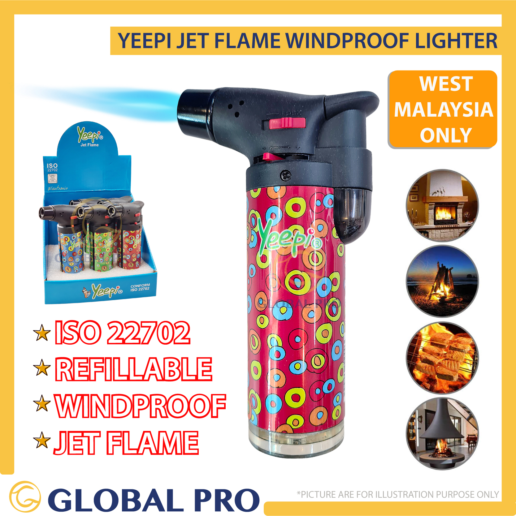 [1pc ] YEEPI Jet Torch Lighter Windproof Lighter, Refillable Electronic lighter 防风火机 [ RANDOM COLOUR]