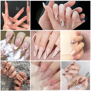 2022 Trends 24Pcs Nails DIY Fake Nails French Cool Finger Nail Art False Nail Sticker/假指甲