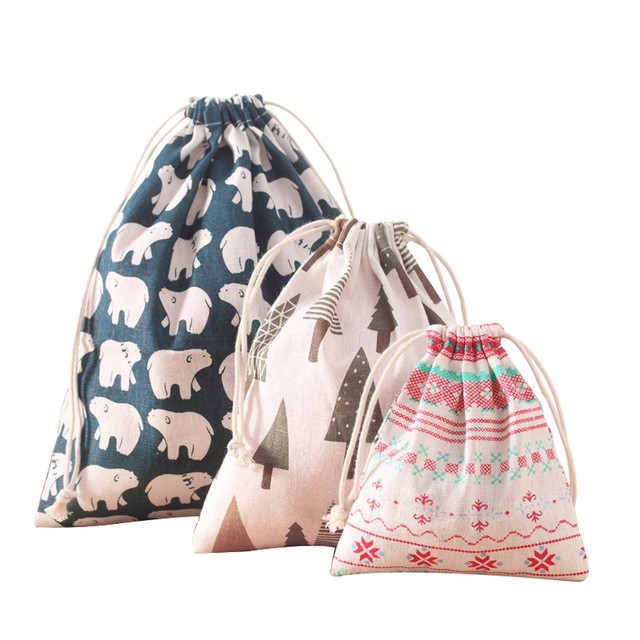 Cotton Fabric Travel Drawstring Bag Home Storage Organizer For