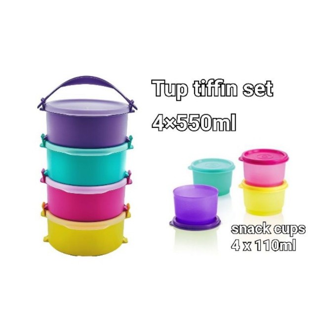 Tupperware Round Click To Go 880ml OR Tup Tiffin Set 4 x 550ml OR Snack Cup Set 4 x 110ml