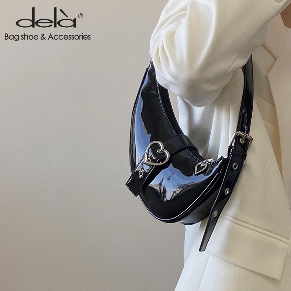 Dela shoulder portable love patent leather high end trend all match solid color zipper women's bag