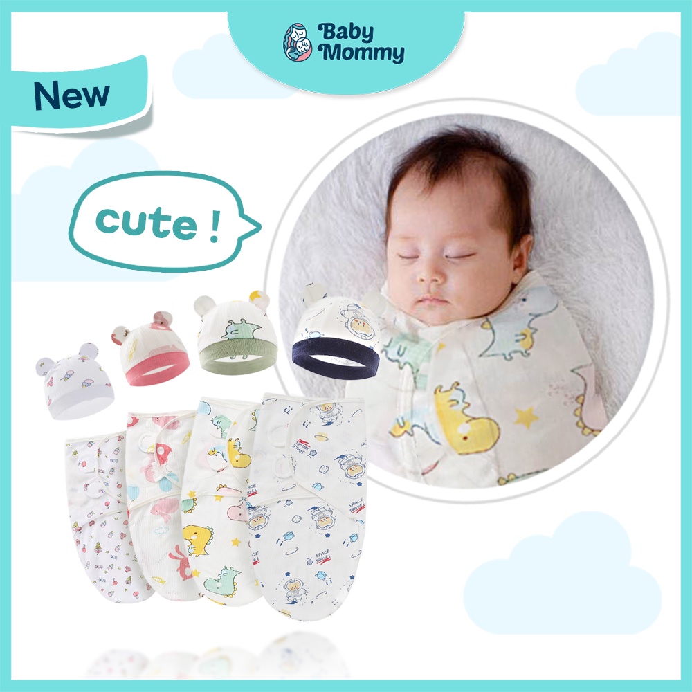 Ready Stock Baby Swaddle Set Newborn Wrap Bedung Bayi Bedung Baby Sleeping Bag Baby Hat Newborn Hat Blanket Baby