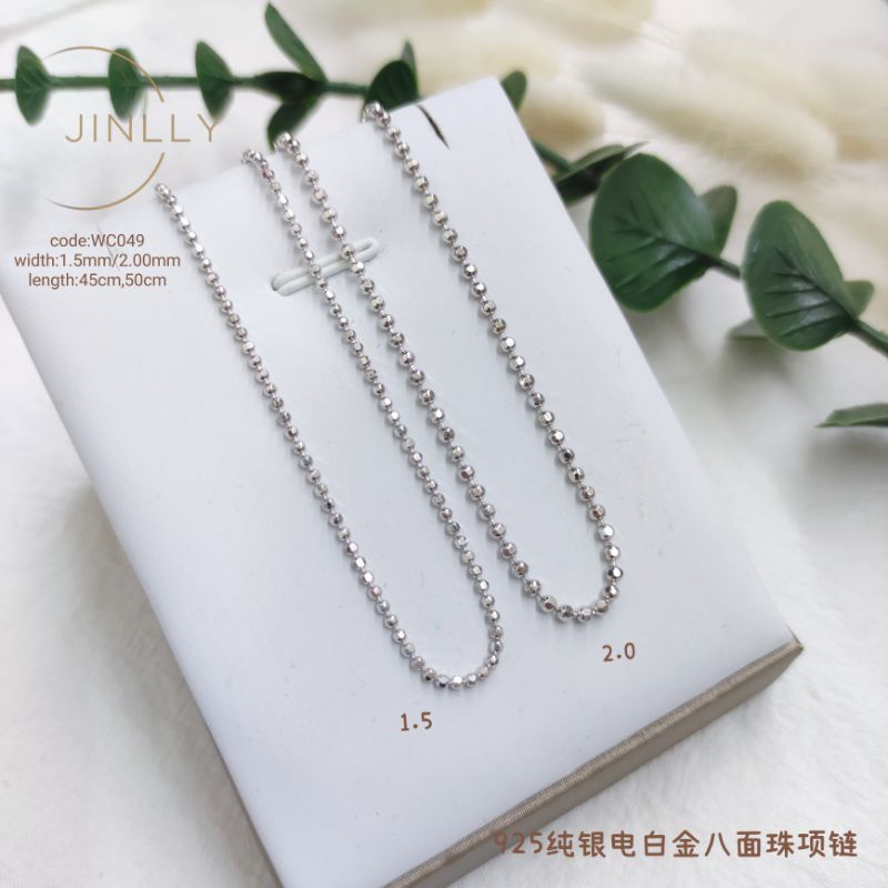 925纯银电白金八面珠子项链(925 silver+ plated white gold necklace )*  Rantai perak+emas putih高品质high quality