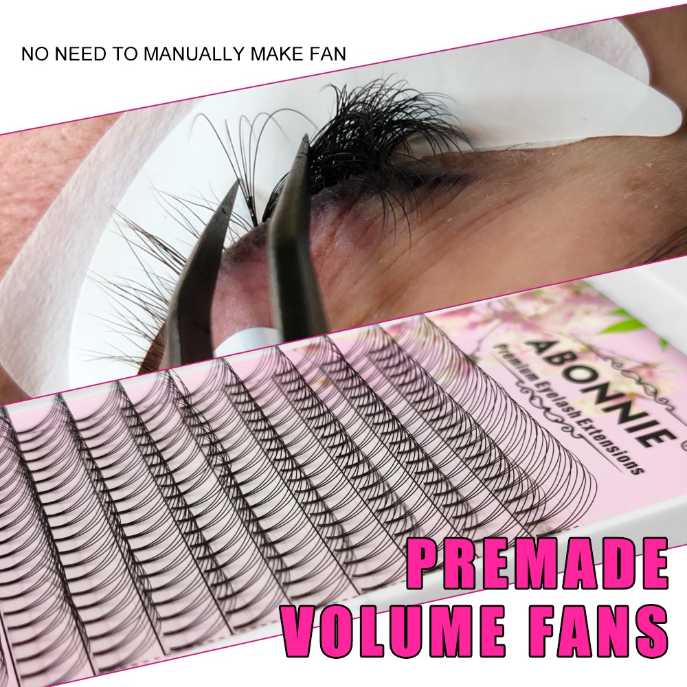 Abonnie 3D Premade Fans Short Stem Volume Lashes 0.10 Mink Eyelashes Extensions Supply for Eye Beauty Makeup