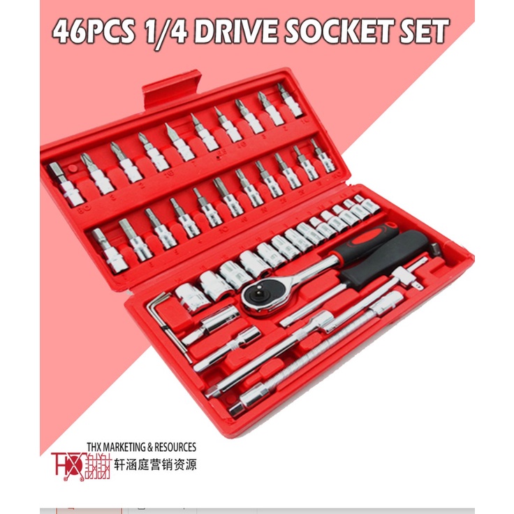 46 pcs 1/4 Drive Ratchet Box Socket Set Box Set Spanner Set Wrench Set