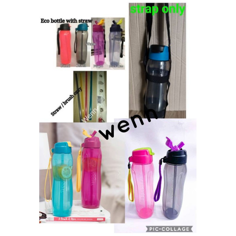 Tupperware Large Slim Eco Water Bottle w/ Straw 32oz Black New