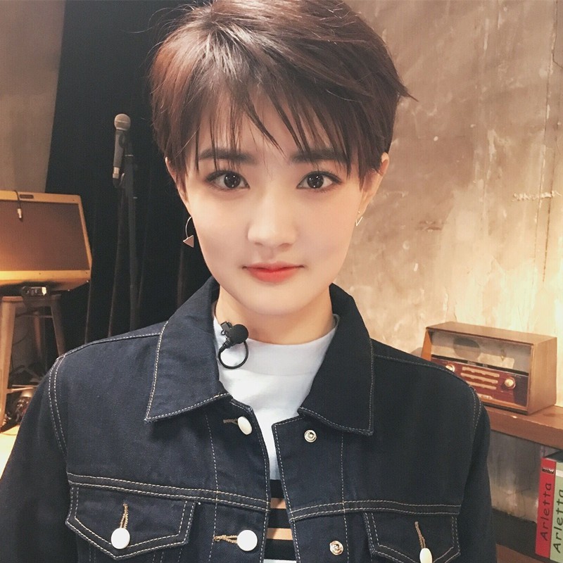 Wig Girls Short Hair Fashion Korean Neutral Short Straight Hair Set Fluffy Handsome Round Face Men S Wave Head