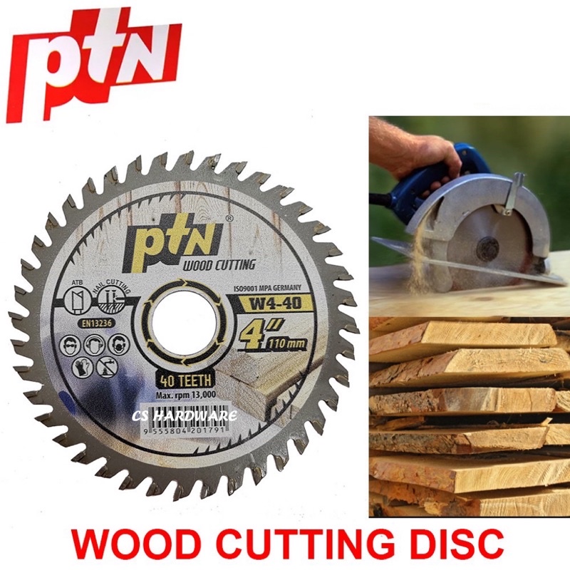 PTN [WOOD] Cutting 4" PTN W440 Premium Quality Wood Cutting Blade 4"/110MM (D) x 20MM (BD) x 40