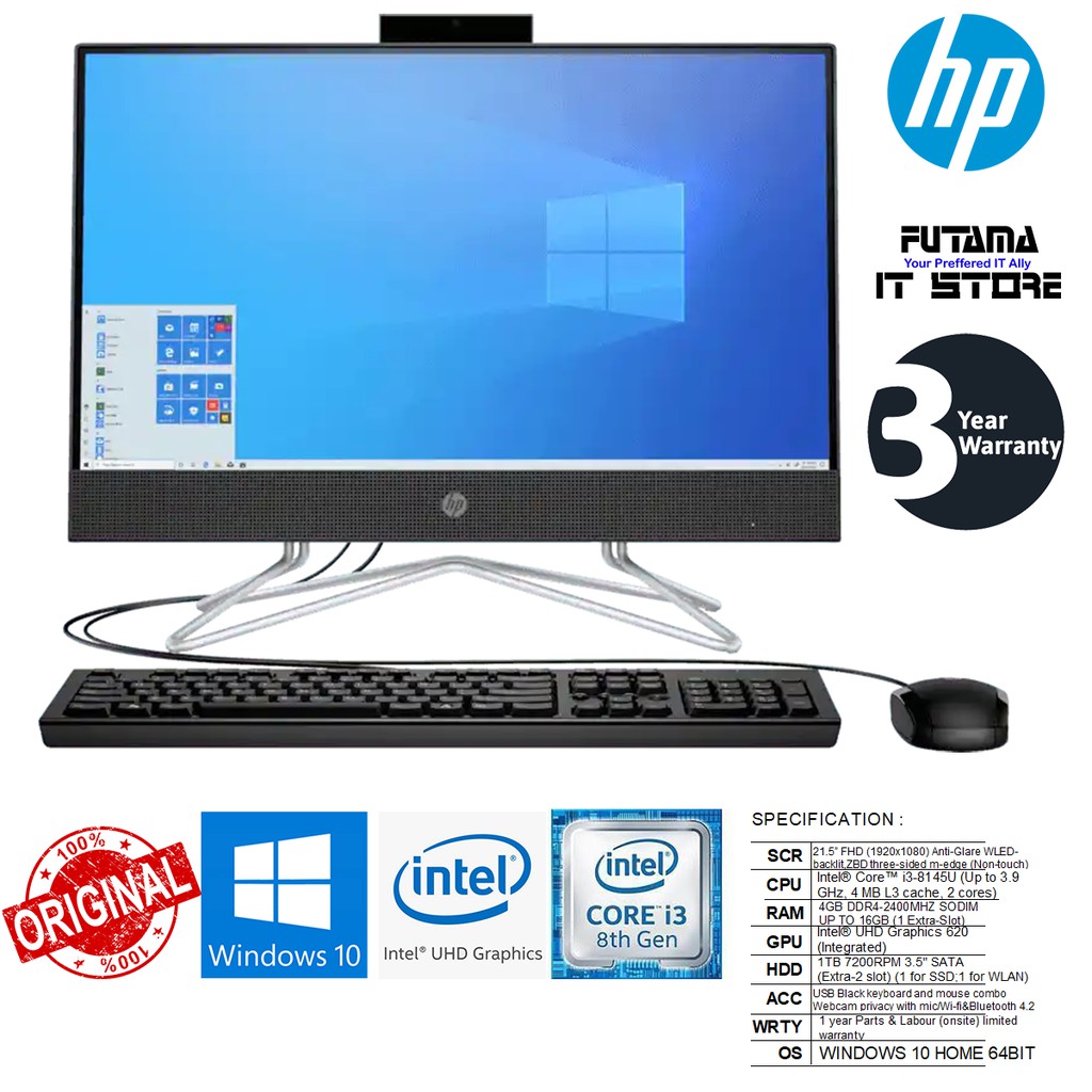 Hp All In One 22 Dd0101d Jet Black I3 8145u 4gb 1tb 21 5 Fhd W10 1yrs Shopee Malaysia