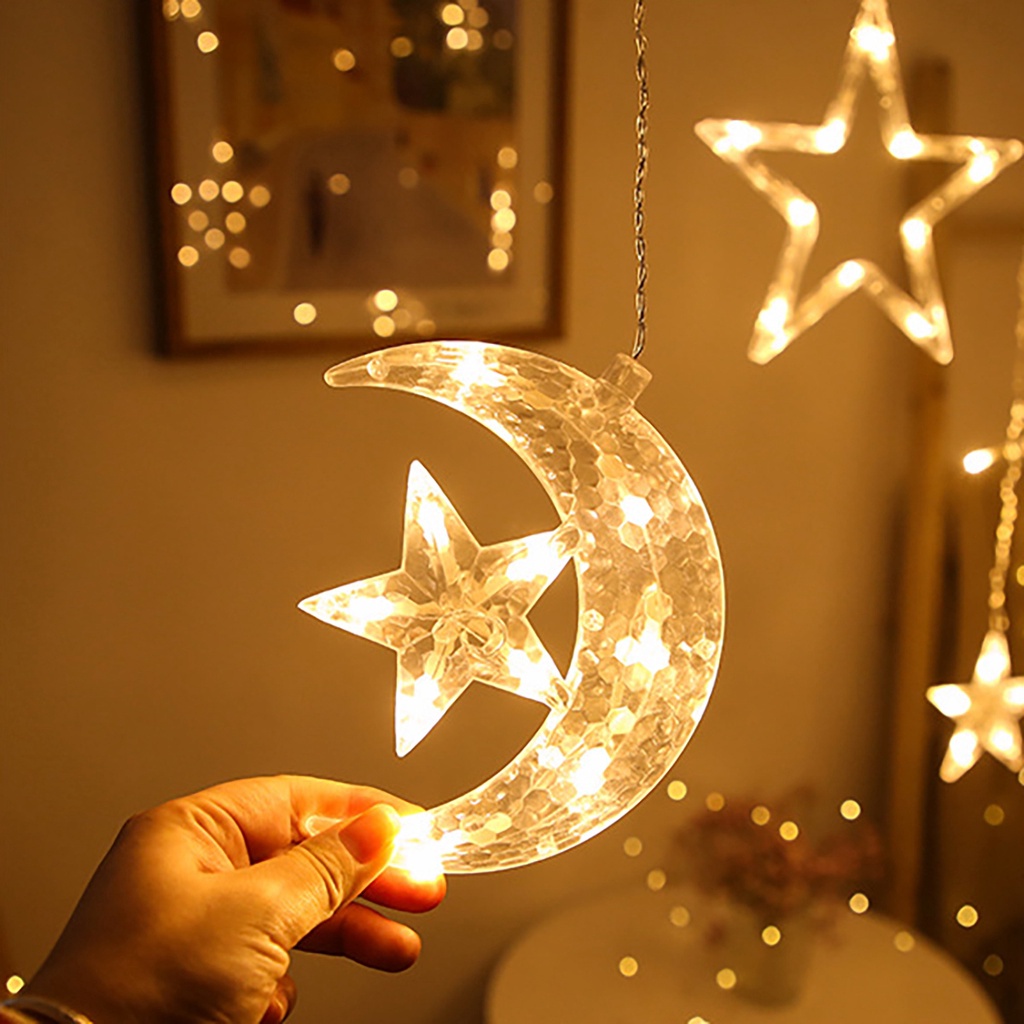Reliable Quality EID Moon Star Light Muslim Ramadan Decoration Curtain Lamp Fairy String Hari Raya Wedding Decor Se D... - Image 3
