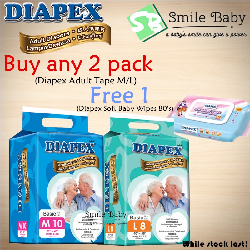 Diapex Adult Tape M10 / L8 (Buy 2 Free 1 Baby Wipes 80's) | Shopee Malaysia