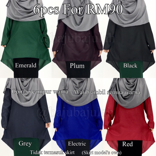 6pcs set Fesyen Baju Muslimah 6 colour Fishtail Blouse 6pcs set Fesyen Baju Muslimah 6 colour Fishtail Blouse