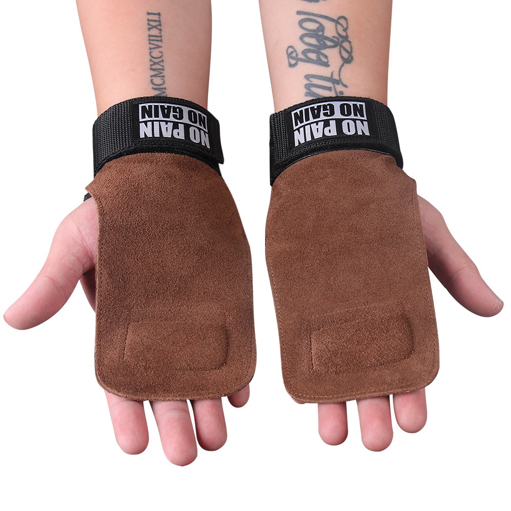 Trendy Style Cowhide Grip Wrist Strap Gloves NO PAIN GAIN Deadlift Gym Support Fashion - Image 3