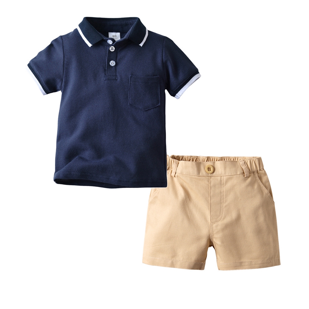 Boys Navy Short Sleeve Polo Shirt Khaki Shorts Two Piece Set Shopee Malaysia