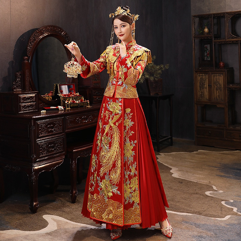 Traditional Chinese Wedding Dress, Vintage Peacock Cheongsam Wedding