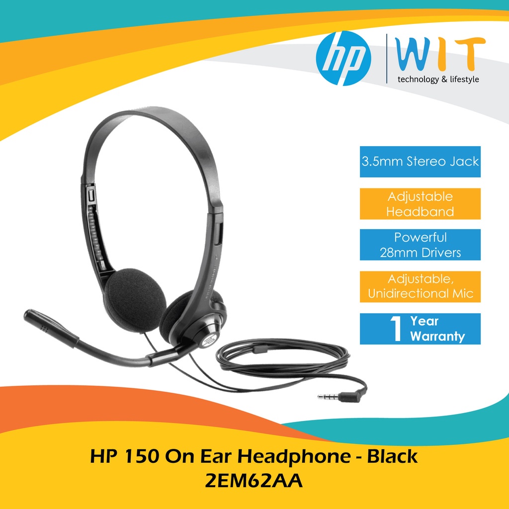 HP 150 On Ear Headphone - Black 2EM62AA